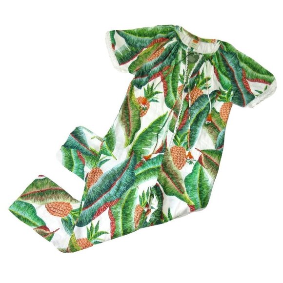 NWT Farm Rio Forest Palm Jumpsuit in White Linen Pineapple Print Crop S $250